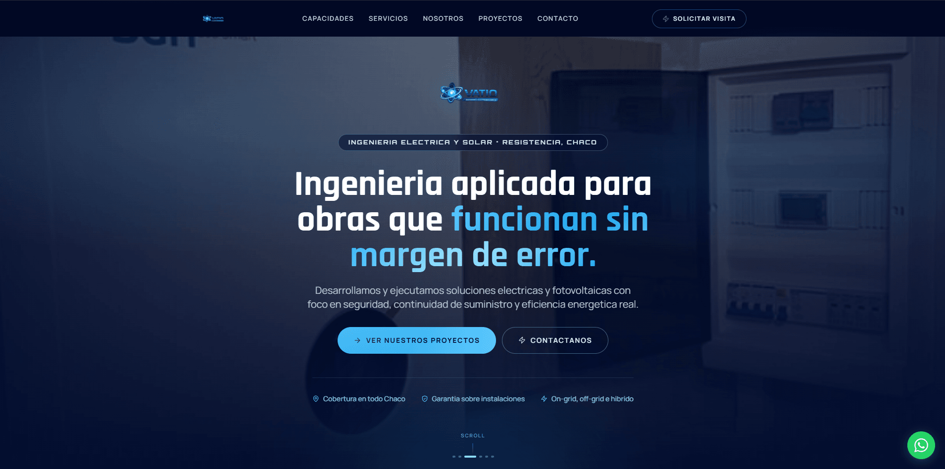 Pantalla inicial de la landing de Vatio Ingeniería